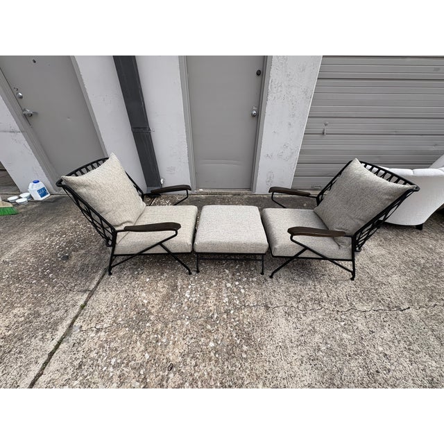 1950s Pair of Italian Maurizio Tepestini Wrought Iron Chairs and Ottoman For Sale - Image 11 of 14