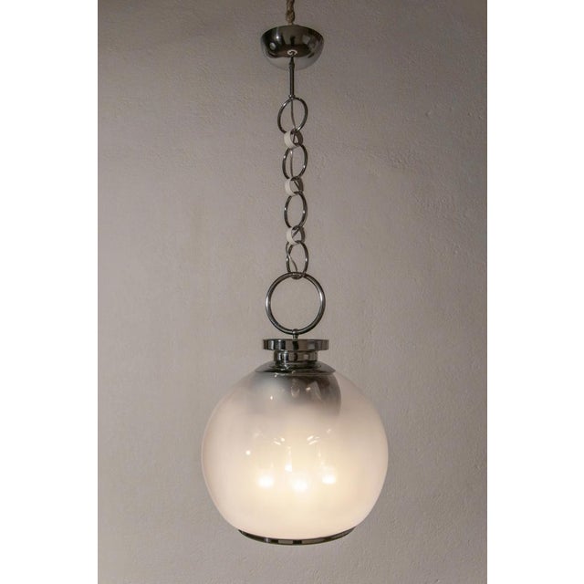 1970s Mid-Century Italian Space Age Pendant Lamp in Glass and Steel from Mazzega, 1970s For Sale - Image 5 of 14
