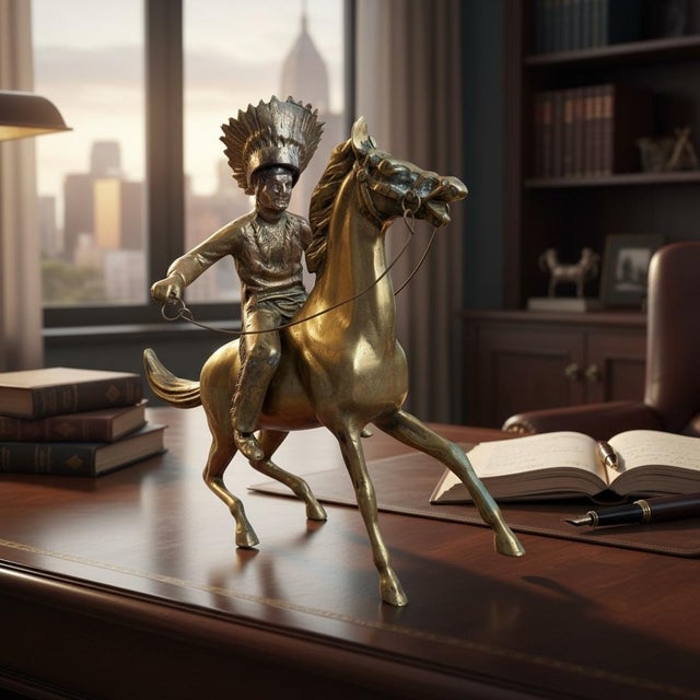 1960s Brass Sculpture Native American Chief Running Horse Figurine For Sale - Image 16 of 17