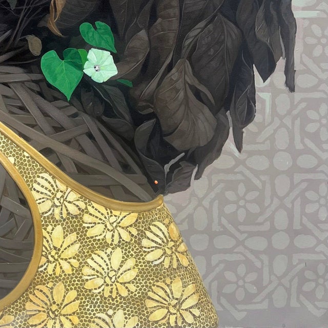 Still I Rise (1) by Ifeoluwa Alade | Acrylic and glow in the dark medium on canvas Portrait of a girl with flowers and butterflies. For Sale - Image 4 of 5