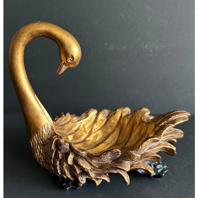 Vintage Late 20th Century Gold Swan Decorative Dish For Sale - Image 11 of 11