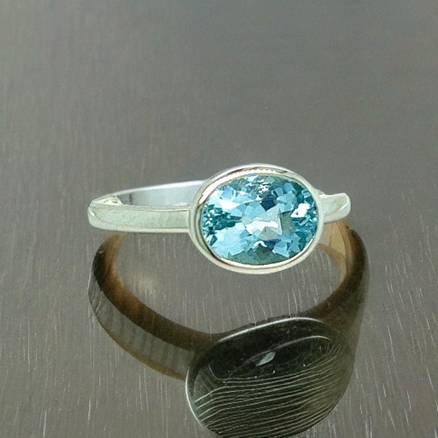 Natural Aquamarine Ring 6.5 14k W Gold 1.64 TCW Certified For Sale - Image 12 of 14
