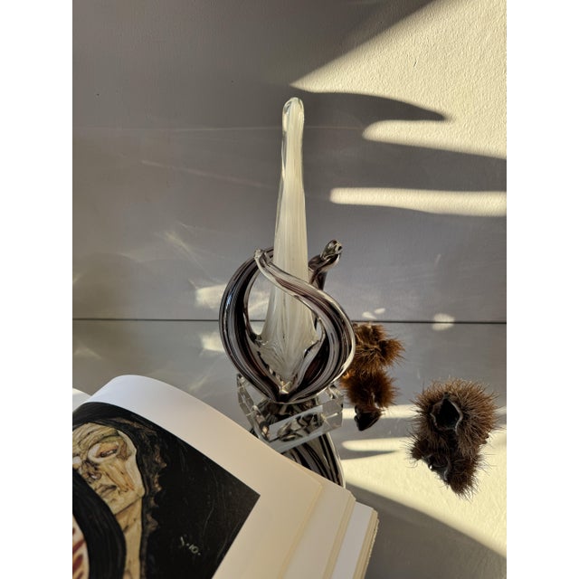 Smoky Amethyst Sommerso Murano Glass Sculpture with White Ribbon, Italy, 1970s For Sale - Image 11 of 15