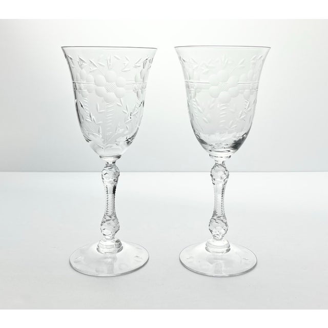 Cambridge “Lucia” Pair of Water Glasses 8 1/4” 10oz Good condition. No chips, cracks, or fleabites. Height 8 1/4” Length...
