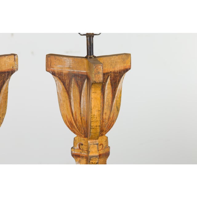 Mid 20th Century Italian Midcentury Painted and Carved Table Lamps with Stylized Foliage - a Pair For Sale - Image 4 of 12