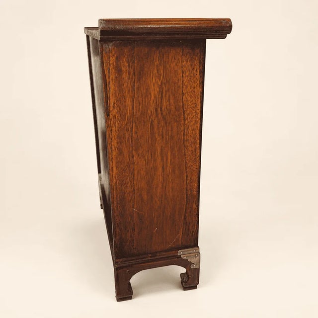 Vintage Korean Elm Medicine Chest, 16 Carved Drawers, Brass Fish Lock For Sale - Image 9 of 10