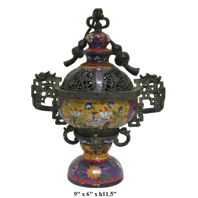 2000 - 2009 Chinese Metal Blue Enamel Cloisonne Incense Burner Figure For Sale - Image 5 of 5