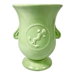 Early 20th C Antique Coastal Nautical Art Deco Anchor Roseville Craft Pottery Vase For Sale