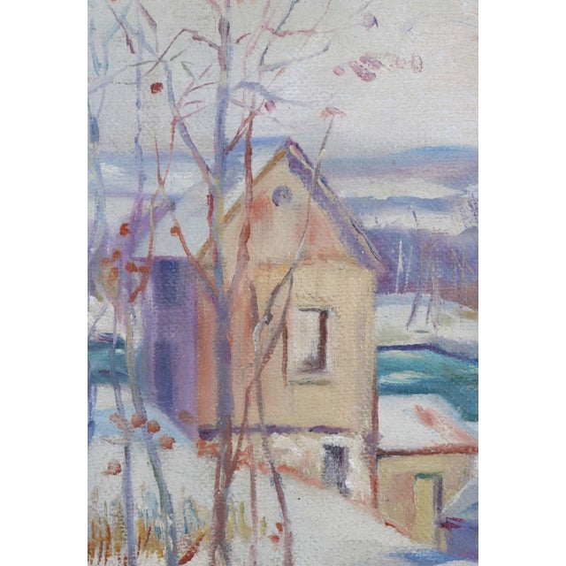 Vintage Original Peter Bela Mayer, Oil on Board, Rural Barn Snow Scene Painting For Sale - Image 4 of 6