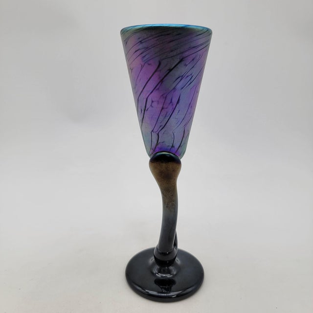 This handcrafted Colin Heaney goblet showcases a stunning metallic iridescent finish with intricate patterns. A signed...