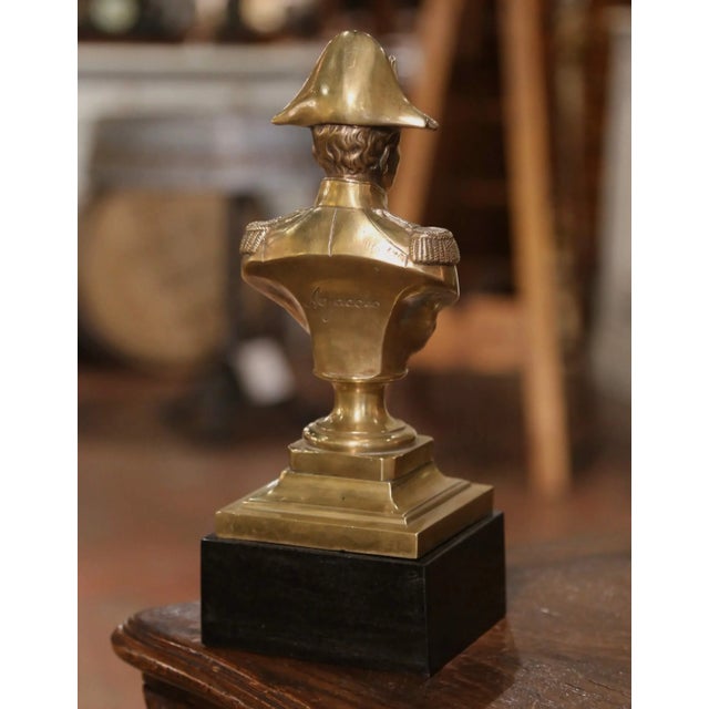 Bronze Mid-Century French Gilt Bronze Bust of Napoleon Bonaparte on Black Stone Base For Sale - Image 8 of 10