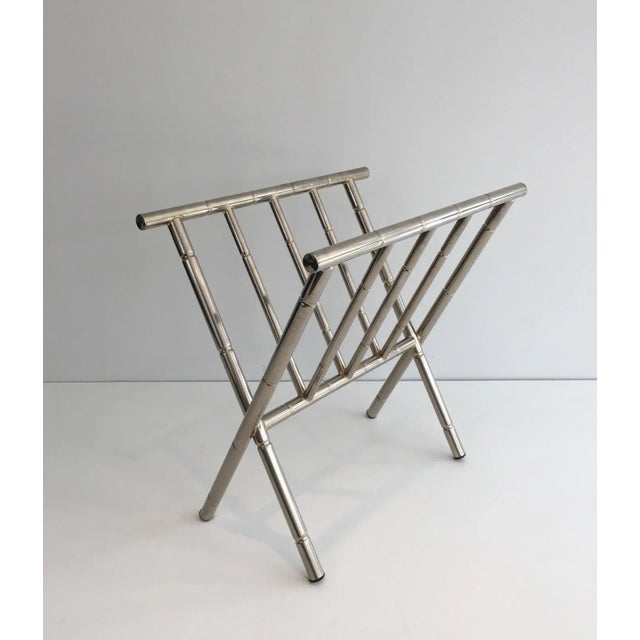 Metal 1970 Nickel Magazine Rack Imitation Bamboo in the Style of Jacques Adnet For Sale - Image 7 of 11