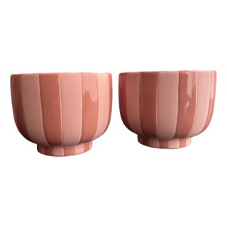 Pink Striped Compote Bowl Vase For Sale
