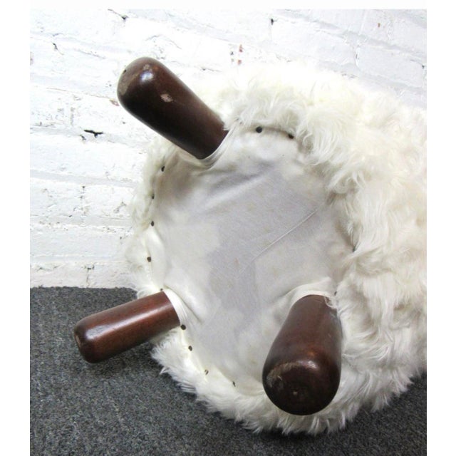 Mid-Century Modern 1970s Jean Royere Style Faux Fur Pair Stools For Sale - Image 3 of 4