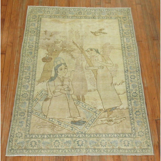 Antique Persian Pictorial Rug - 3'11" x 5'5" For Sale In New York - Image 6 of 6