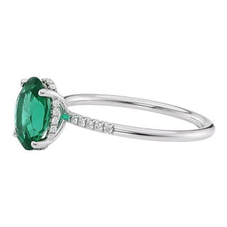 1.25 Ct Oval Cut Natural Emerald & 0.85 Ct Natural Diamond Halo Engagement Ring For Sale