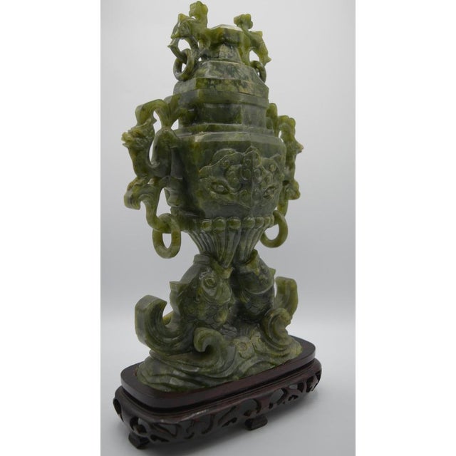 Green Large Green Serpentine Covered Vase, China For Sale - Image 8 of 13