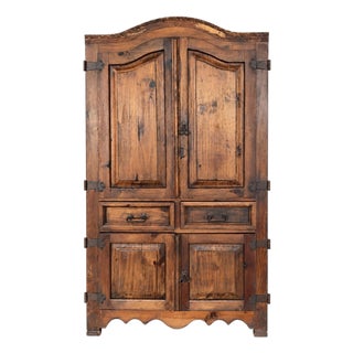 Late 20th Century Mexican Rustic Pine Armoire / Hacienda Cabinet — Hecho en Mexico For Sale