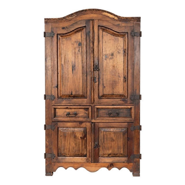 Late 20th Century Mexican Rustic Pine Armoire / Hacienda Cabinet — Hecho en Mexico For Sale