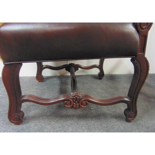 Wood Italian Style Leather & Animal Tapestry Walnut Chairs - a Pair For Sale - Image 7 of 10