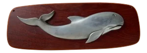 Vintage Whale Wall Plaque in Teak and Aluminum, 1950s