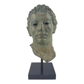 Large Classical Hollow Cast Bronze Male Head Sculpture on Custom Museum Stand For Sale
