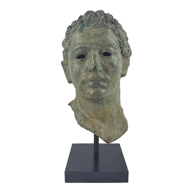 Large Classical Hollow Cast Bronze Male Head Sculpture on Custom Museum Stand For Sale