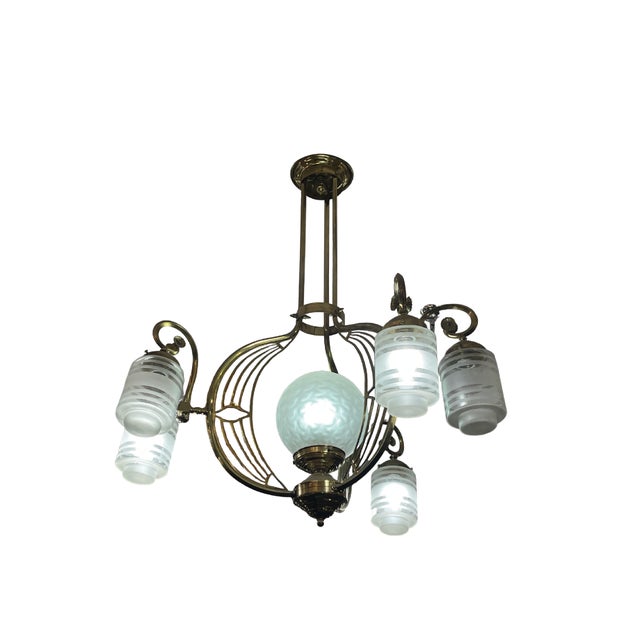 Art Nouveau ceiling lamp of exceptional artistic quality. French design, last third of the 19th century. Ceiling lamp...