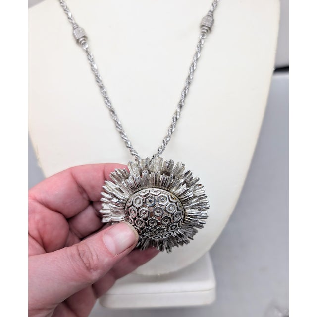 Metal Vintage 1960s Signed Monet Rhodium Plated "Atomic" Pendant Necklace For Sale - Image 7 of 10