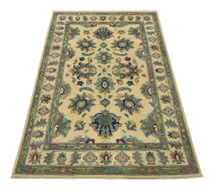 Caucasian Rug 4’10” X 6’10” Beige Wool Traditional Hand-Knotted Oriental Carpet