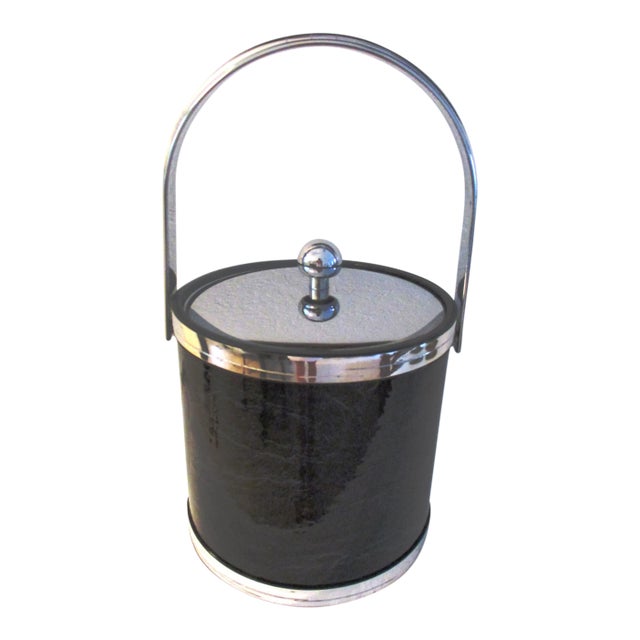 1970s Kraftware Silver & Black Faux Marble Ice Bucket For Sale