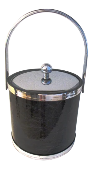 1970s Kraftware Silver & Black Faux Marble Ice Bucket