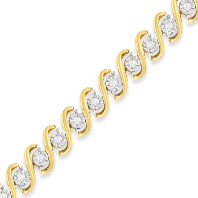 Yellow Plated Sterling Silver Round-Cut Diamond Bracelet (0.5 cttw, H-I Color, I2-I3 Clarity) For Sale - Image 4 of 6