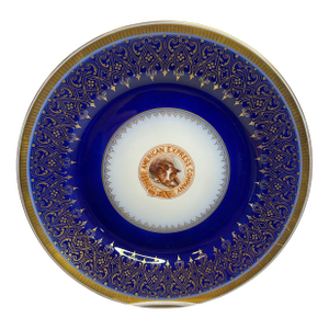 Rare Antique American Express Blue and White Advertising Cabinet Plate Watchdog Logo Onondaga Pottery Syracuse, China