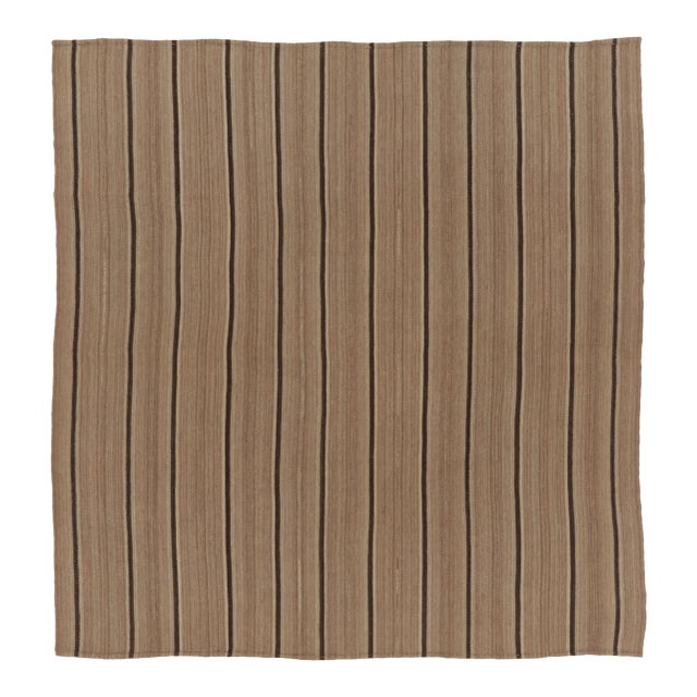 Vintage Palas Bidjar Square Kilim in Brown With Contrasting Stripes - Rug & Kilim For Sale In New York - Image 6 of 10