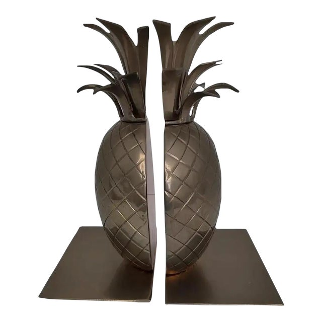 Vintage Hollywood Regency Brass Pineapple Bookends - A Pair For Sale