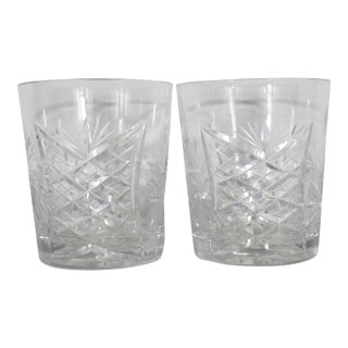Pair of Cut Crystal Pineapple and Pinwheel Whiskey Glasses Rocks- Set of 2 For Sale