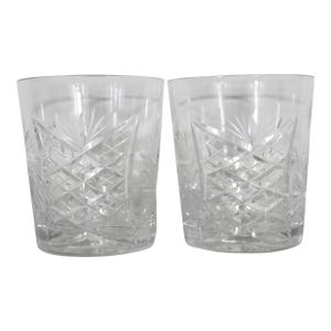 Pair of Cut Crystal Pineapple and Pinwheel Whiskey Glasses Rocks- Set of 2