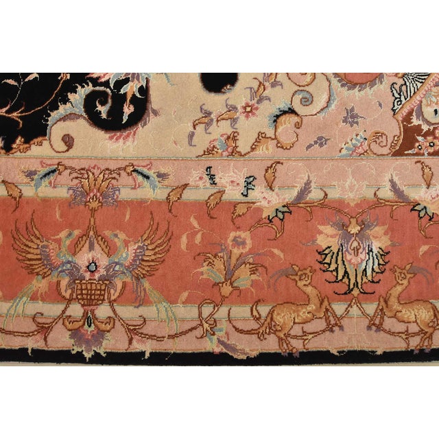 Fine Tabriz Rug 5′ X 6’8” Black Wool/Silk Traditional Hand-Knotted Carpet For Sale - Image 9 of 15