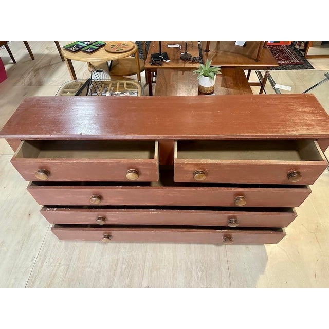 Primitive Storage Chest/Cupboard in Red Paint For Sale - Image 9 of 11