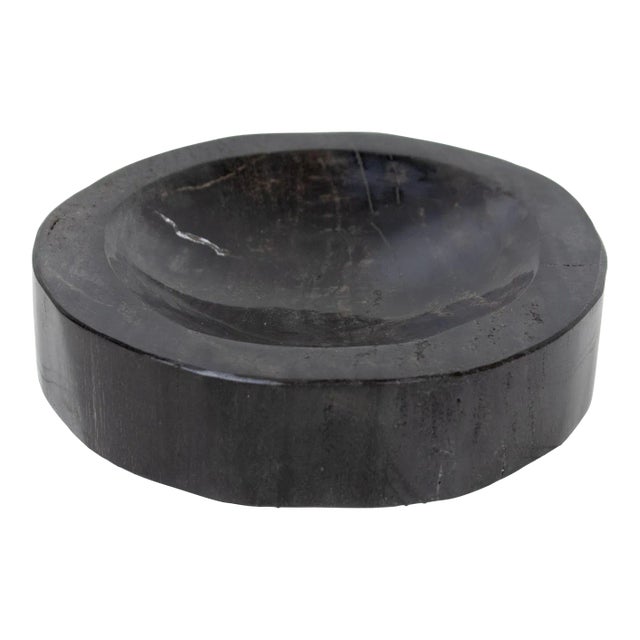 Petrified Carved & Polished Black Wood Bowl For Sale