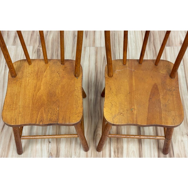 Brown Vintage Primitive Childs Wood Windsor Chairs, a Pair For Sale - Image 8 of 10