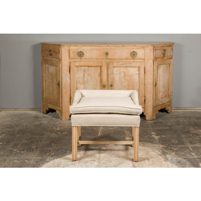 Wood 1920s English Upholstered Stool with Slightly Raised Back For Sale - Image 7 of 12