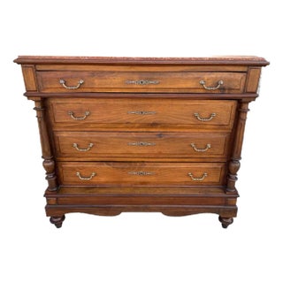 Antique French Empire Style Walnut Marble Top Chest of Drawers For Sale