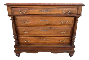 Antique French Empire Style Walnut Marble Top Chest of Drawers