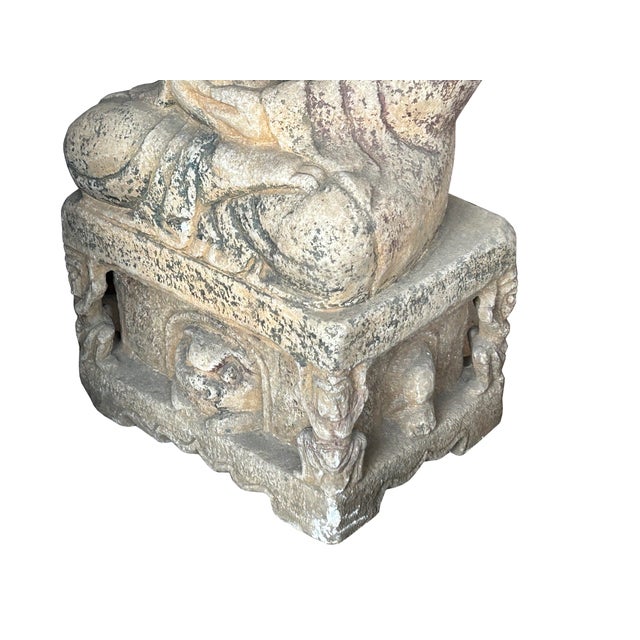 Chinese Distressed Brown Gray Stone Sitting Meditation Buddha Statue For Sale - Image 11 of 17