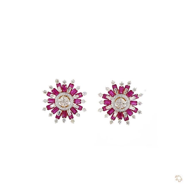 4.42 Carat Round Brilliant Cut Diamond Ruby Gold Earrings, Pair For Sale - Image 4 of 7