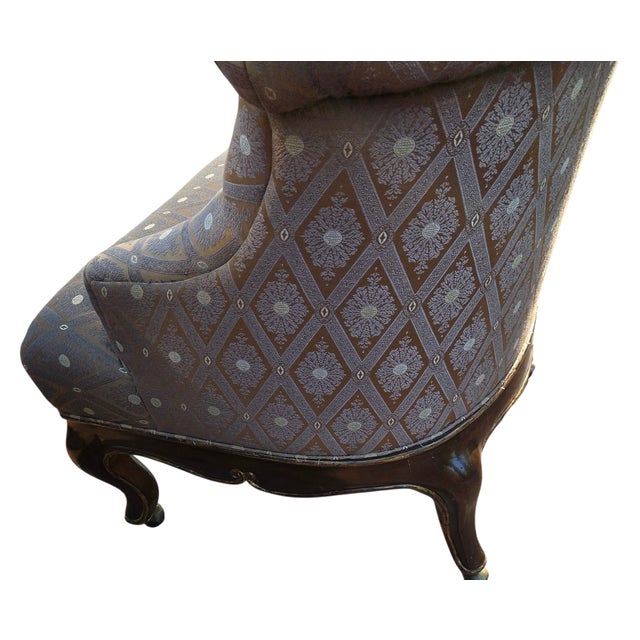 1990s Marge Carson Boudoir Lounge Accent Chair French Tuffed Wingback Armchair Regency For Sale - Image 11 of 15