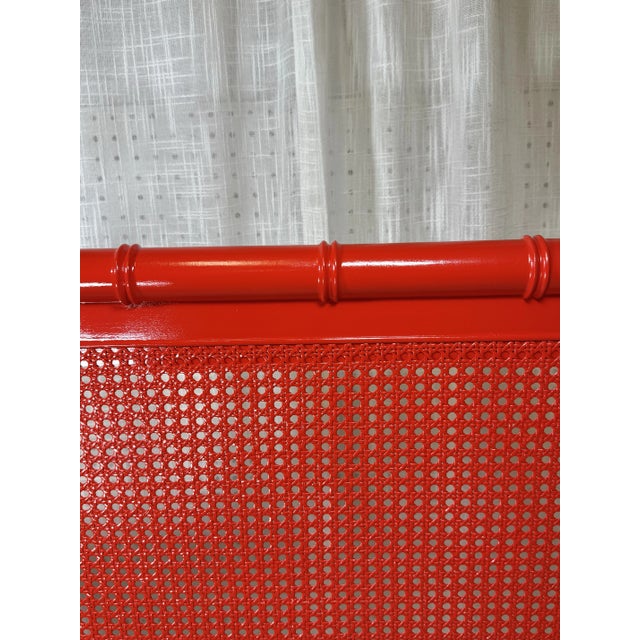 Mid-Century Modern Vintage Bali Hai Faux Bamboo Cane Twin Headboard by Henry Link- Newly Painted Flirt Red by Behr For Sale - Image 3 of 11