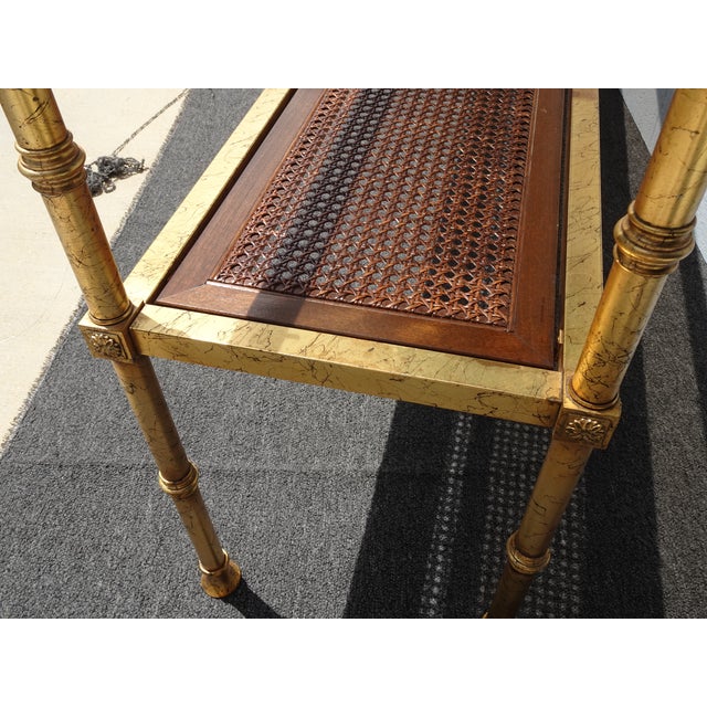 Vintage Hollywood Regency Gold Console Table Sofa Table W Cane Shelf For Sale - Image 10 of 16
